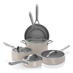 Ninja CW39010ST NeverStick Ceramic Pro,Non-Stick Pots & Pans Set with Glass Lids, PTFE Free