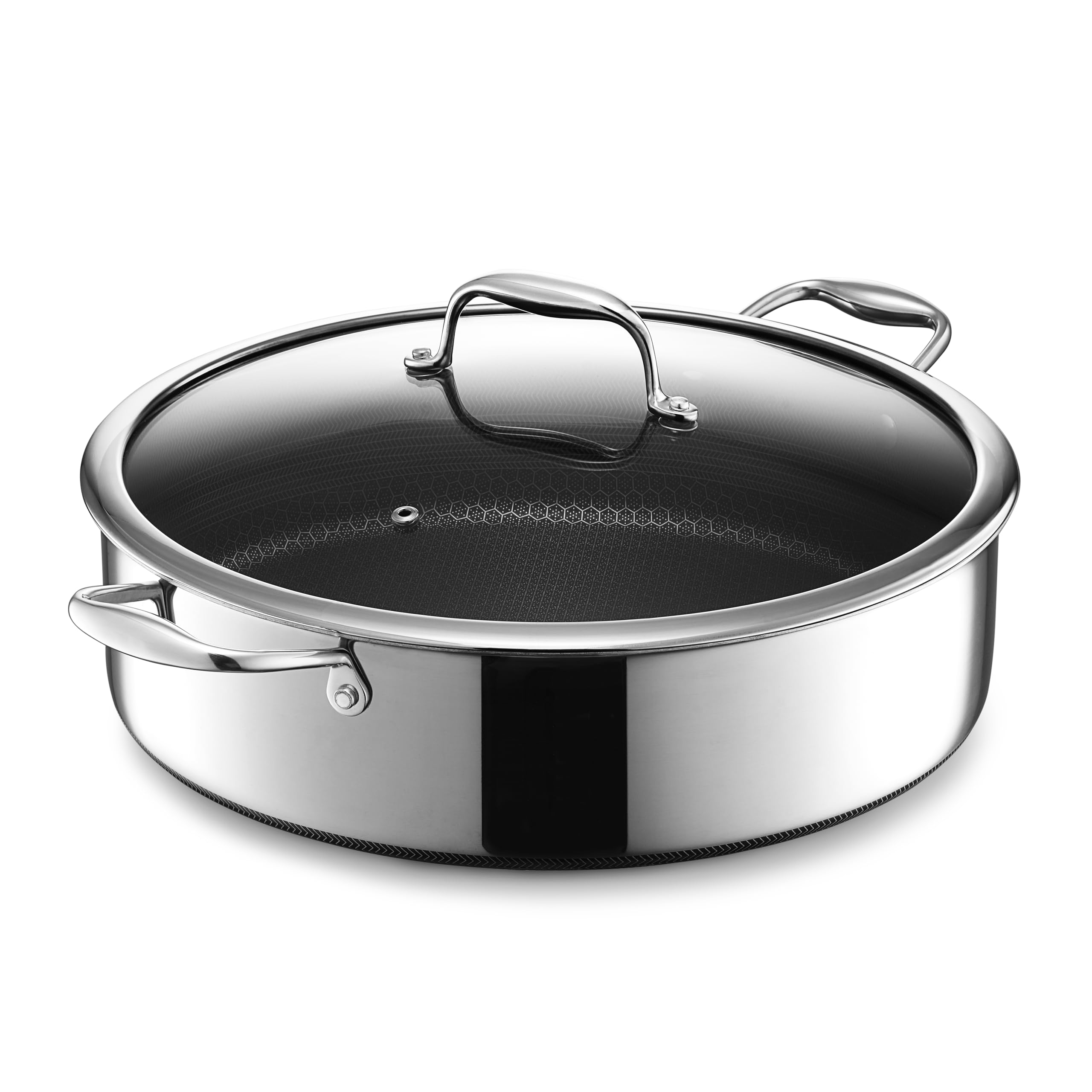 HexClad Hybrid Nonstick Sauté Pan and Lid, Chicken Fryer, 7-Quart, Dishwasher and Oven-Safe, Compatible with All Cooktops HexClad Hybrid Nonstick Sauté Pan and Lid, Chicken Fryer, 7-Quart, Dishwasher and Oven-Safe, Compatible with All Cooktops