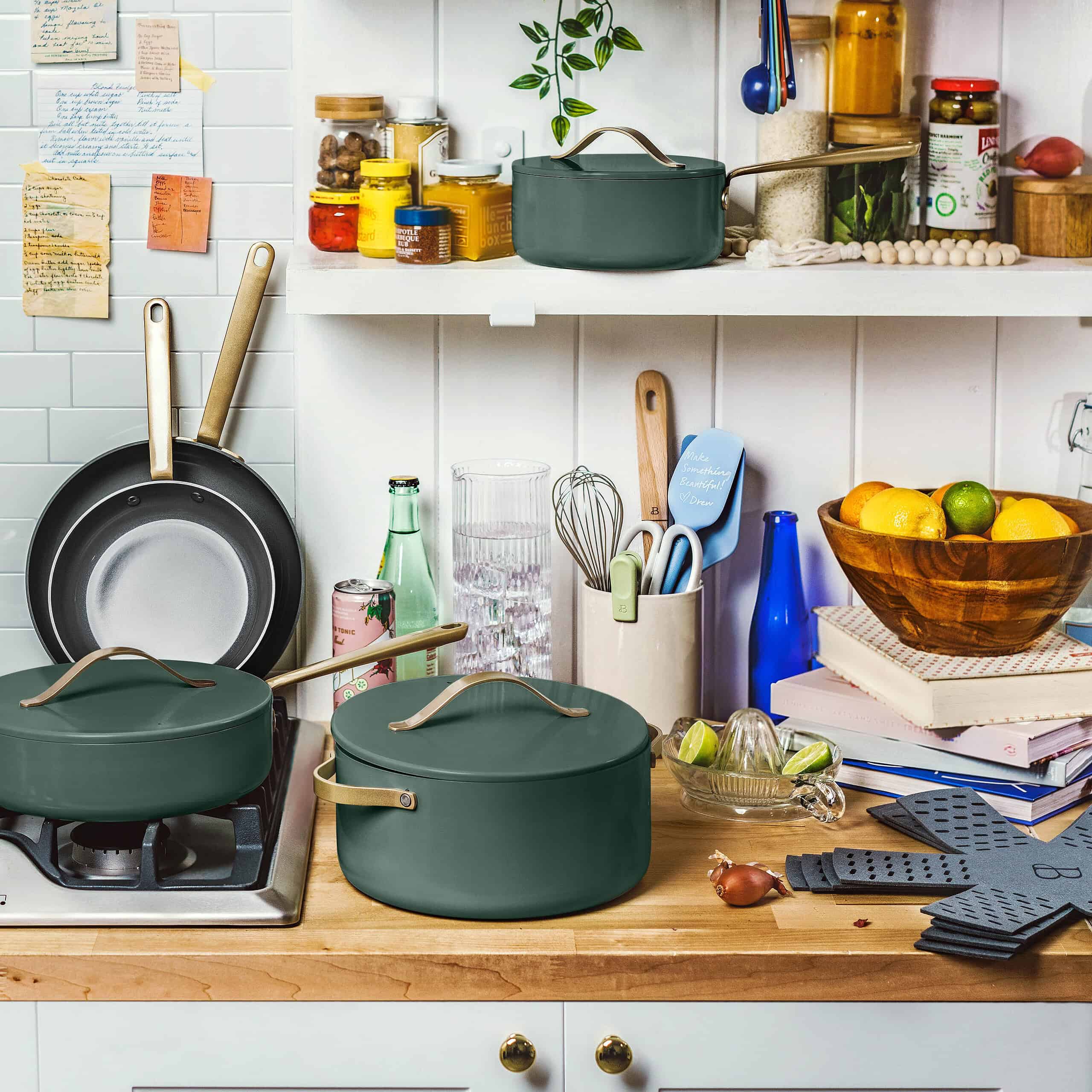Beautiful 12pc Ceramic Non-Stick Cookware Set, Thyme Green by Drew Barrymore Beautiful 12pc Ceramic Non-Stick Cookware Set, Thyme Green by Drew Barrymore - Image 6