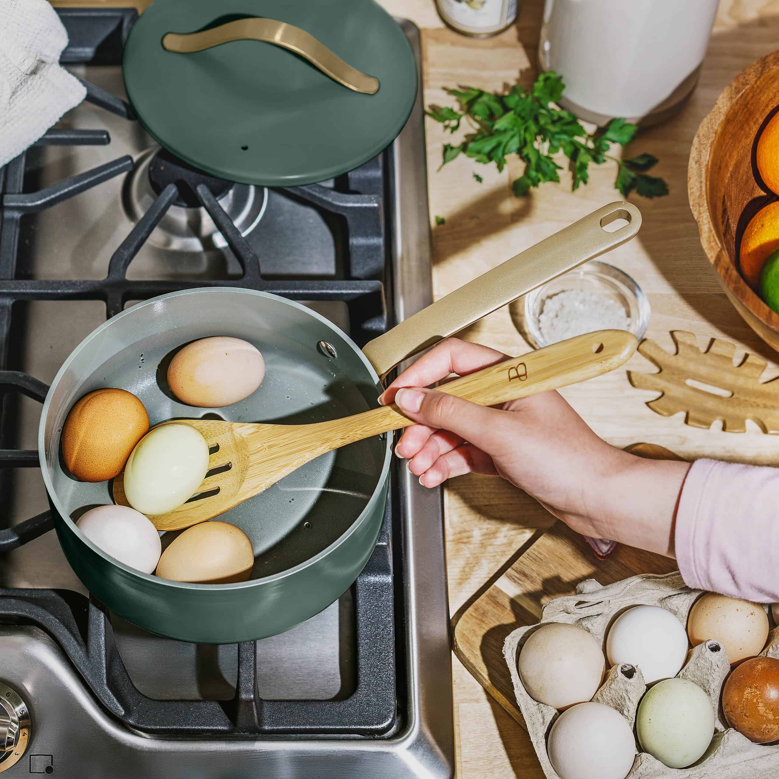 Beautiful 12pc Ceramic Non-Stick Cookware Set, Thyme Green by Drew Barrymore Beautiful 12pc Ceramic Non-Stick Cookware Set, Thyme Green by Drew Barrymore - Image 4