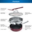 Ninja, Cookware, Steamer, Strainer Basket, Glass Lid and Spatula, Foodi NeverStick PossiblePan, Premium Set, Cherry Tart, CW102RD