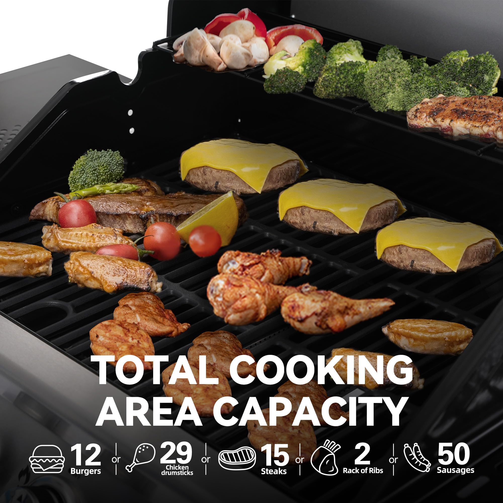 Royal Gourmet 4-Burner Propane Gas Grill with Warming Rack, Outdoor BBQ Grill with 34,000 BTUs Output, Black & Silver Royal Gourmet 4-Burner Propane Gas Grill with Warming Rack, Outdoor BBQ Grill with 34,000 BTUs Output, Black & Silver - Image 7