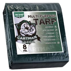 CARTMAN Finished Size 30x40 Feet Waterproof Green Tarp 8 Mil Thick, Multipurpose Protective Cover