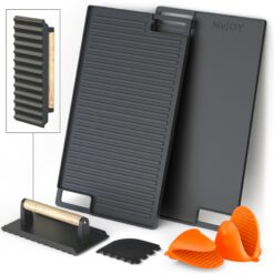 Cast Iron Griddle, Reversible Grill/Griddle, Cast Iron Press, Pan Scraper, Pinch Mitts (9.5" x 16.75")