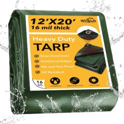 Winpull Tarp 12x20 Feet 16 Mil Heavy Duty Waterproof Tarp, Multipurpose Large Tarp Cover with Brass Grommets and Reinforced Edges