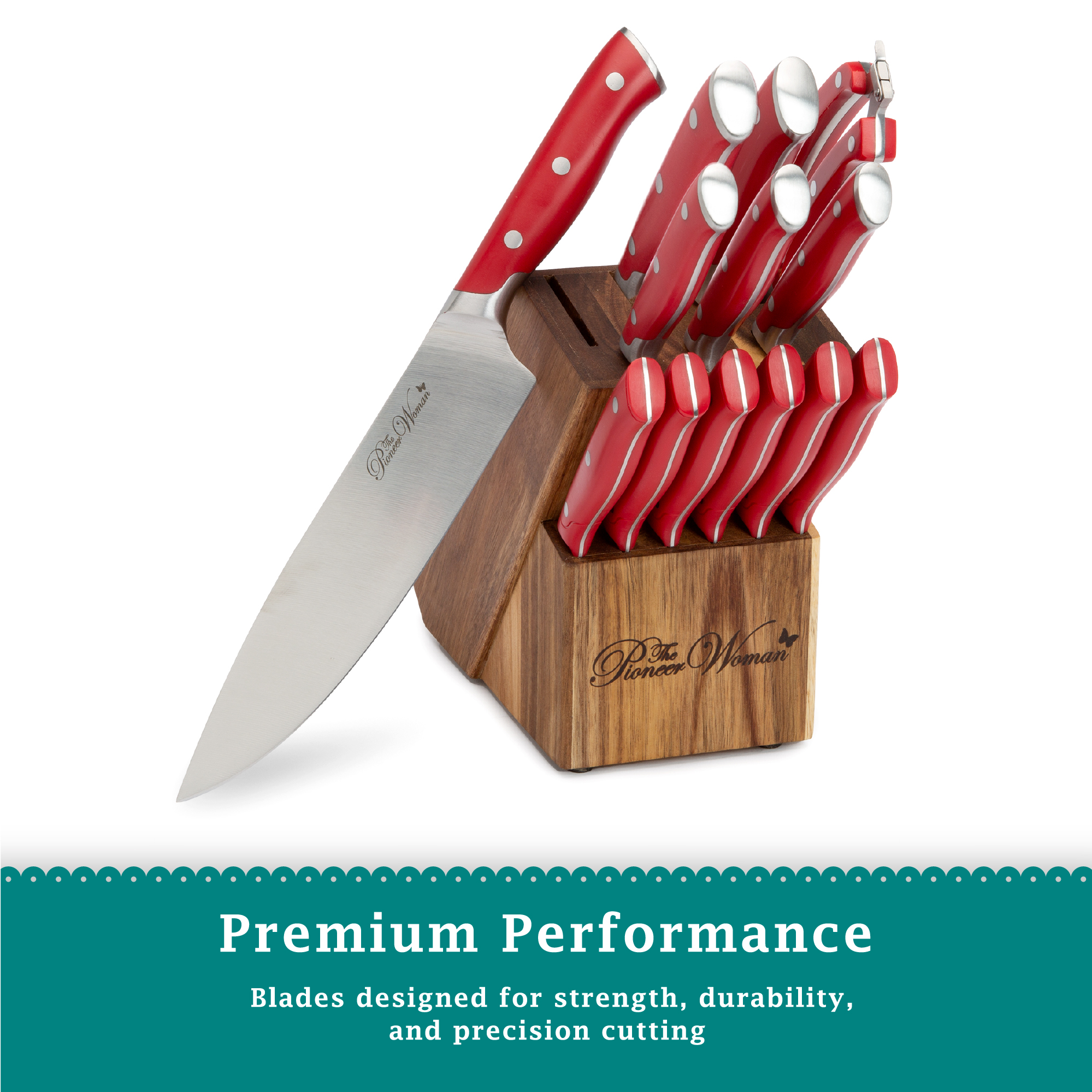 The Pioneer Woman Pioneer Signature 14-Piece Stainless Steel Knife Block Set, Red The Pioneer Woman Pioneer Signature 14-Piece Stainless Steel Knife Block Set, Red - Image 6