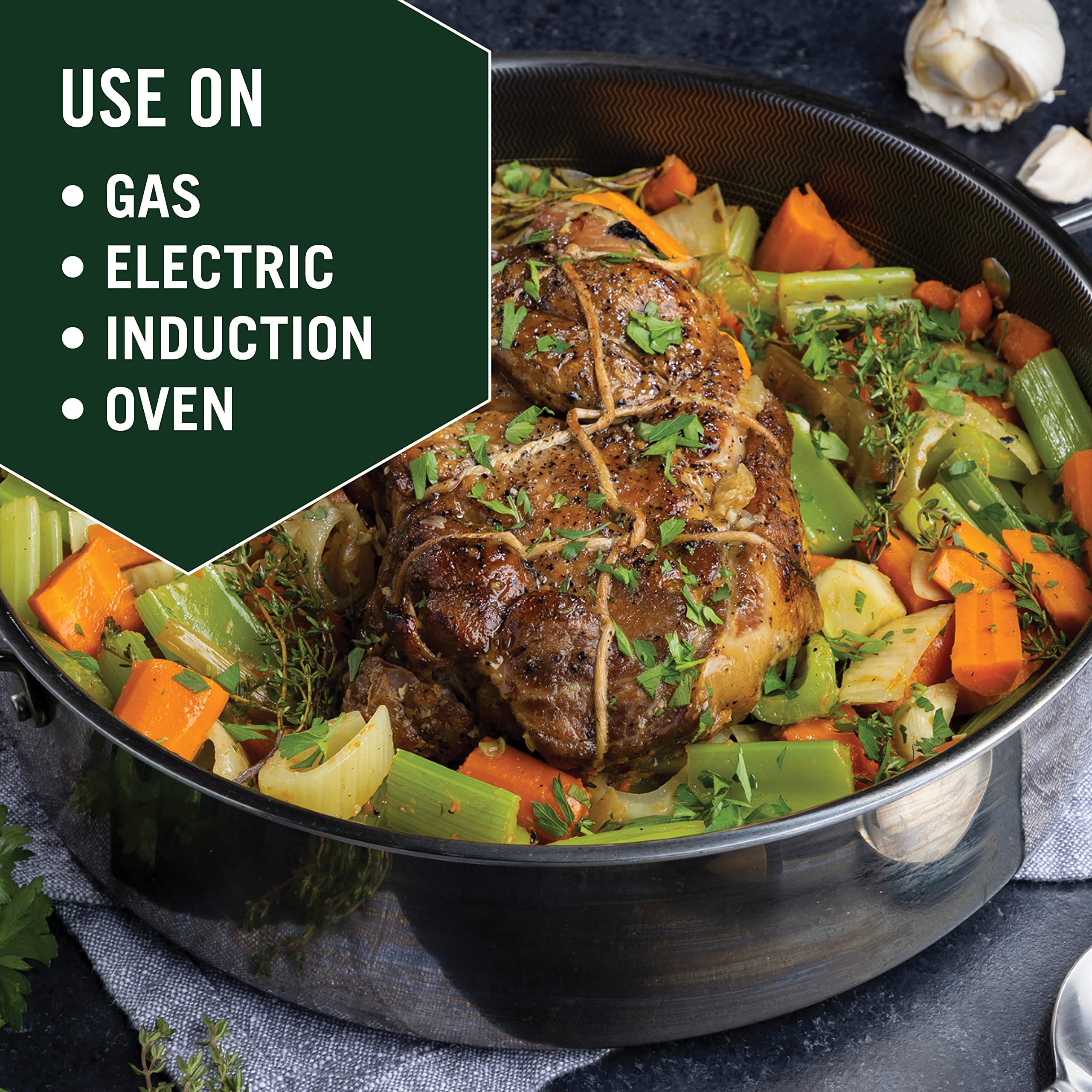 HexClad Hybrid Nonstick Sauté Pan and Lid, Chicken Fryer, 7-Quart, Dishwasher and Oven-Safe, Compatible with All Cooktops HexClad Hybrid Nonstick Sauté Pan and Lid, Chicken Fryer, 7-Quart, Dishwasher and Oven-Safe, Compatible with All Cooktops - Image 2