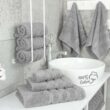 American Soft Linen Luxury 6 Piece Towel Set, 2 Bath Towels 2 Hand Towels 2 Washcloths, Light Grey Towel Sets