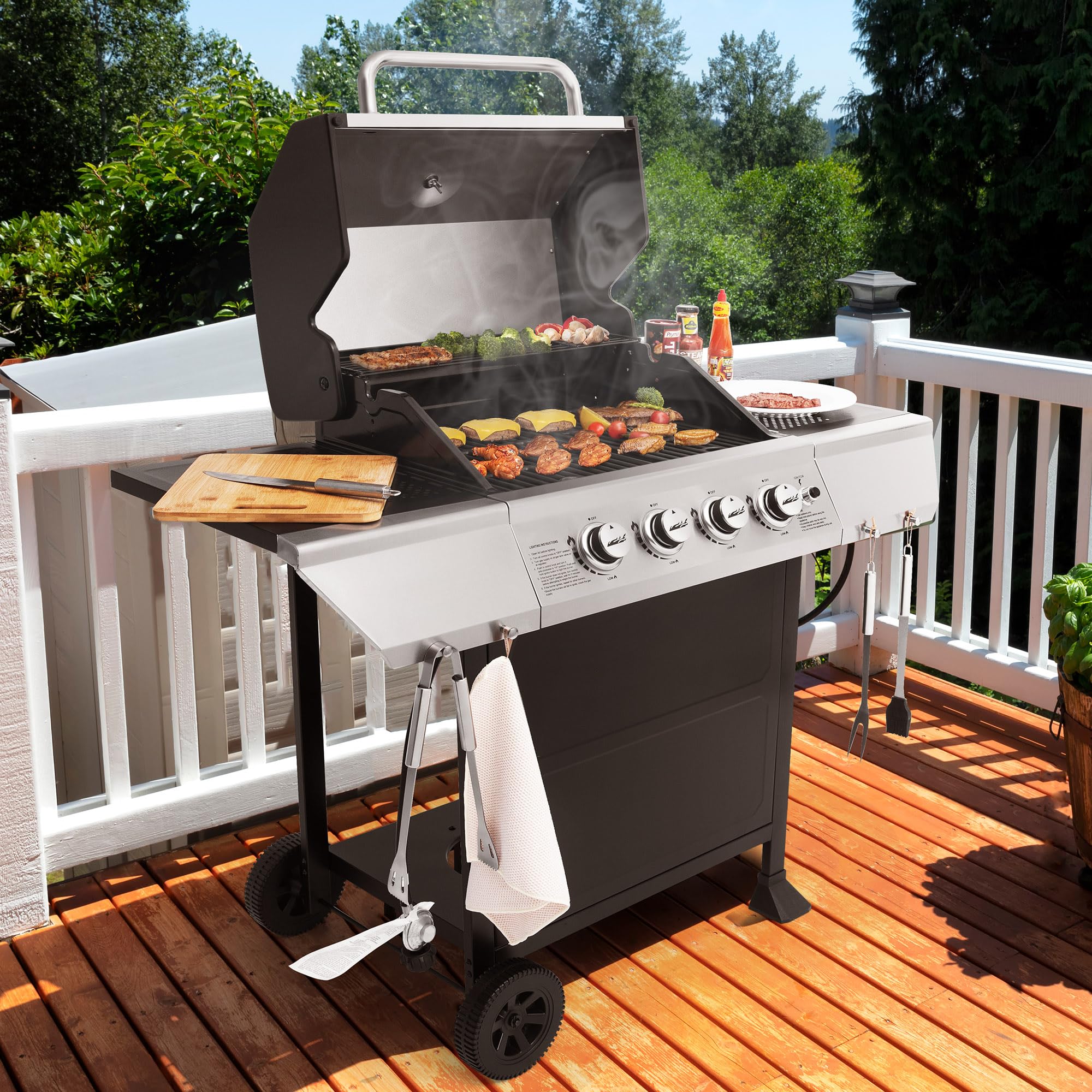 Royal Gourmet 4-Burner Propane Gas Grill with Warming Rack, Outdoor BBQ Grill with 34,000 BTUs Output, Black & Silver Royal Gourmet 4-Burner Propane Gas Grill with Warming Rack, Outdoor BBQ Grill with 34,000 BTUs Output, Black & Silver - Image 9