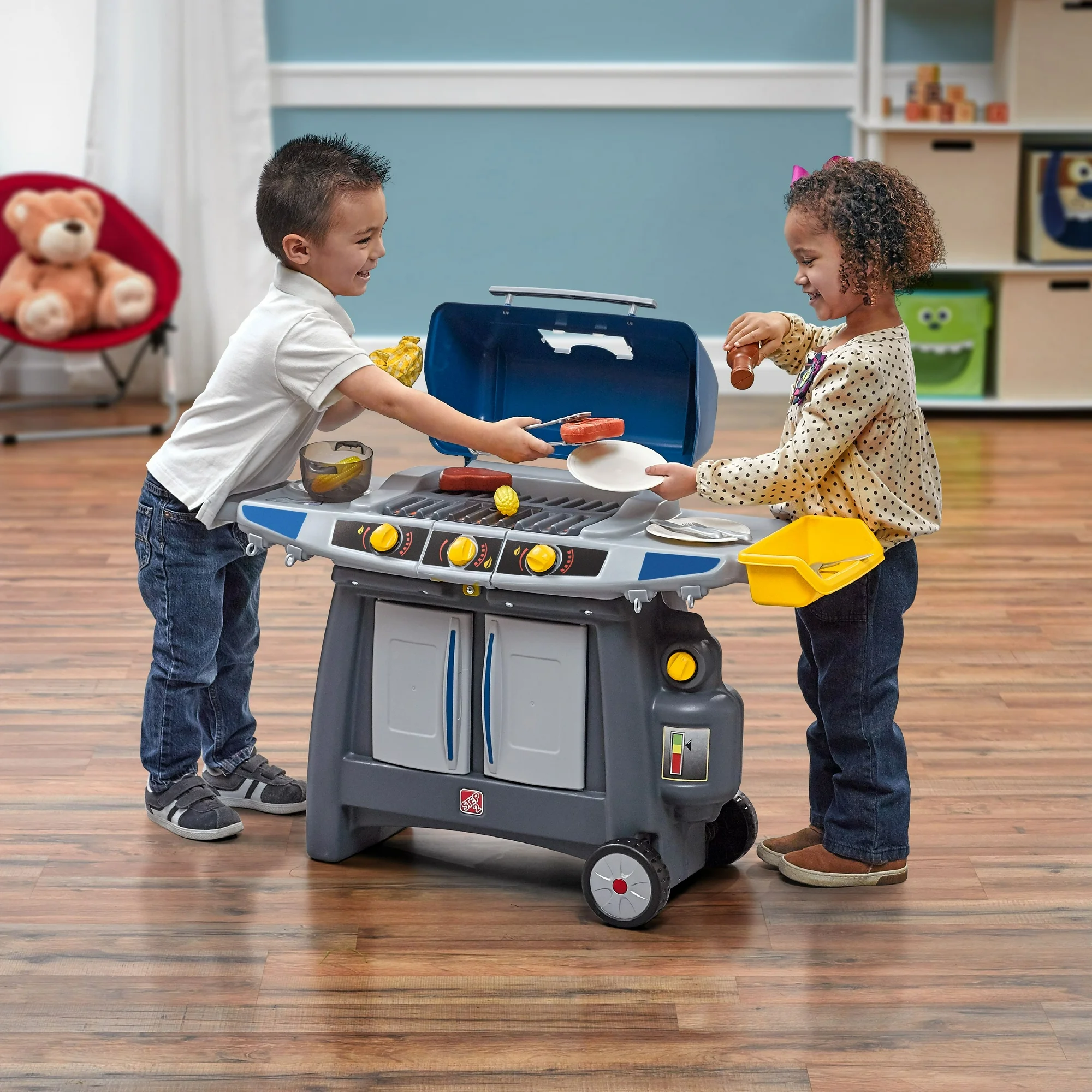 Step2 Sizzle & Smoke Barbecue Blue Toddler Grill Playset with 15 Piece Plastic Barbeque Play Set Step2 Sizzle & Smoke Barbecue Blue Toddler Grill Playset with 15 Piece Plastic Barbeque Play Set - Image 6