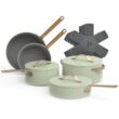 Beautiful 12pc Ceramic Non-Stick Cookware Set, Sage Green by Drew Barrymore