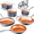 Gotham Steel Nonstick Pots and Pans 12 Piece Set Ceramic Cookware Kitchen Set with Frying Skillet, Saucepan, Lids, Gray