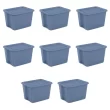 Sterilite 18 Gallon Tote Box Plastic Adult, Blue Moonlight, Set of 8