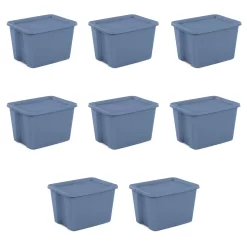 Sterilite 18 Gallon Tote Box Plastic Adult, Blue Moonlight, Set of 8