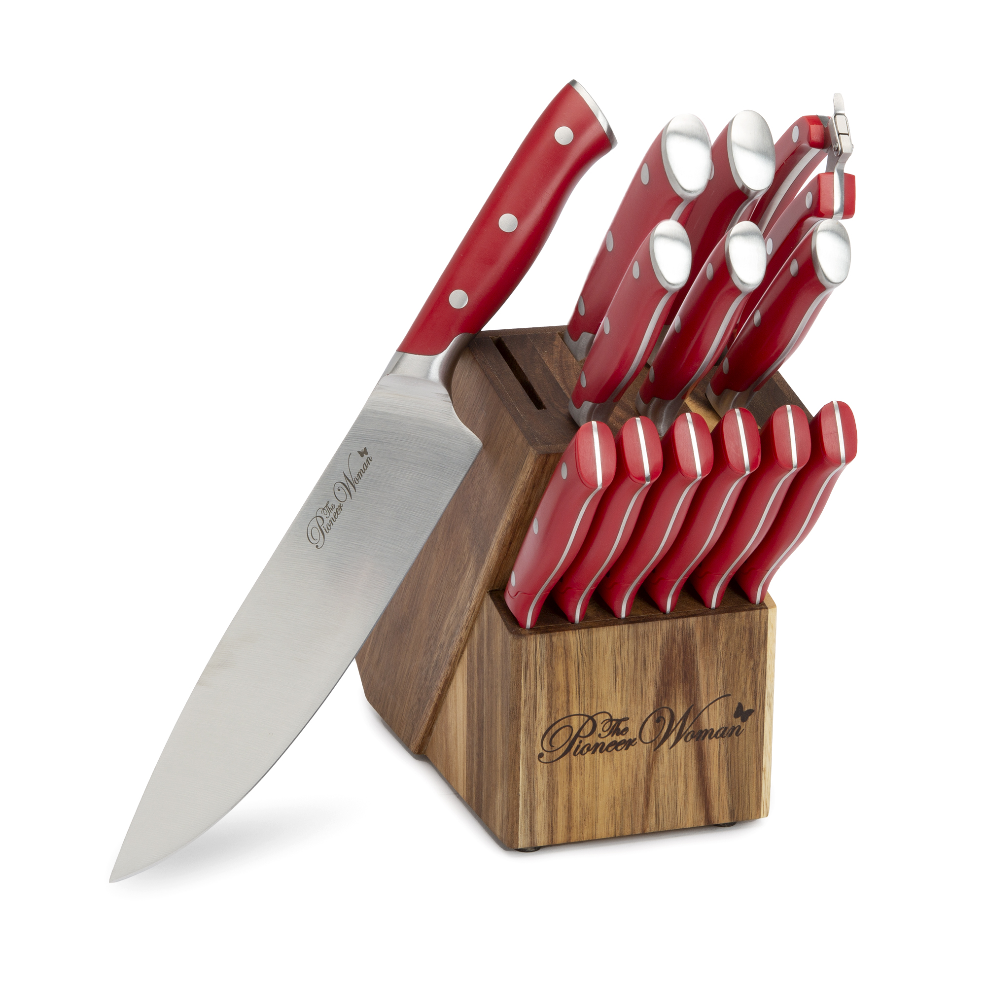 The Pioneer Woman Pioneer Signature 14-Piece Stainless Steel Knife Block Set, Red The Pioneer Woman Pioneer Signature 14-Piece Stainless Steel Knife Block Set, Red