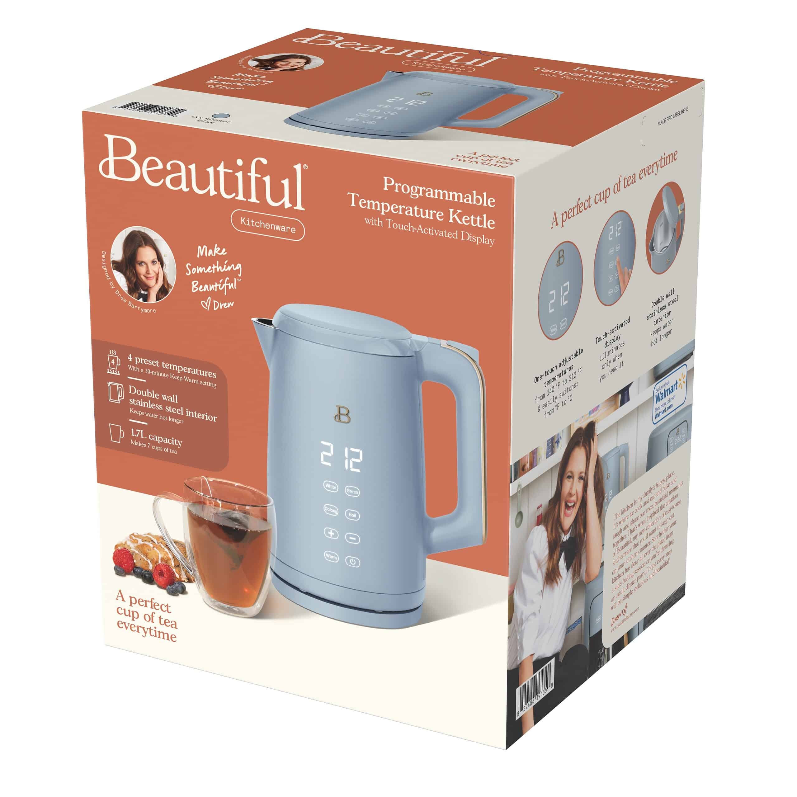 Beautiful 1.7-Liter Electric Kettle 1500 W with One-Touch Activation, Cornflower Blue by Drew Barrymore Beautiful 1.7-Liter Electric Kettle 1500 W with One-Touch Activation, Cornflower Blue by Drew Barrymore - Image 2