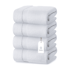 White Classic Luxury Bath Towels Set of 4 Large - 700 GSM Cotton Ultra Soft Bath Towels 27x54, Plush Shower Towels, White