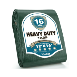 Kesfitt Tarp Heavy Duty Waterproof 12x16FT,16 Mil Thick Tarps Tear&Fade Resistant, UV Resistant, Poly Tarp Cover (Green/Blue)