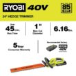 RYOBI RY40HG01K 40V 24 in. Cordless Battery Hedge Trimmer with 2.0 Ah Battery and Charger