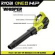 RYOBI PBLLB01K ONE+ HP 18V Brushless Whisper Series 130 MPH 510 CFM Cordless Battery Leaf Blower with 6.0 Ah Battery and Charger