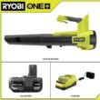 RYOBI PCLLB01K ONE+ 18V 100 MPH 350 CFM Cordless Battery Variable Speed Jet Fan Leaf Blower with 4.0 Ah Battery and Charger