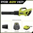 RYOBI RY404014K 40V HP Brushless Whisper Series 160 MPH 650 CFM Cordless Battery Leaf Blower with 4.0 Ah Battery and Charger