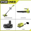 RYOBI PCLCK202K ONE+ 18V Cordless Battery String Trimmer/Edger and Jet Fan Blower Combo Kit (2-Tools) with 4.0 Ah Battery and Charger