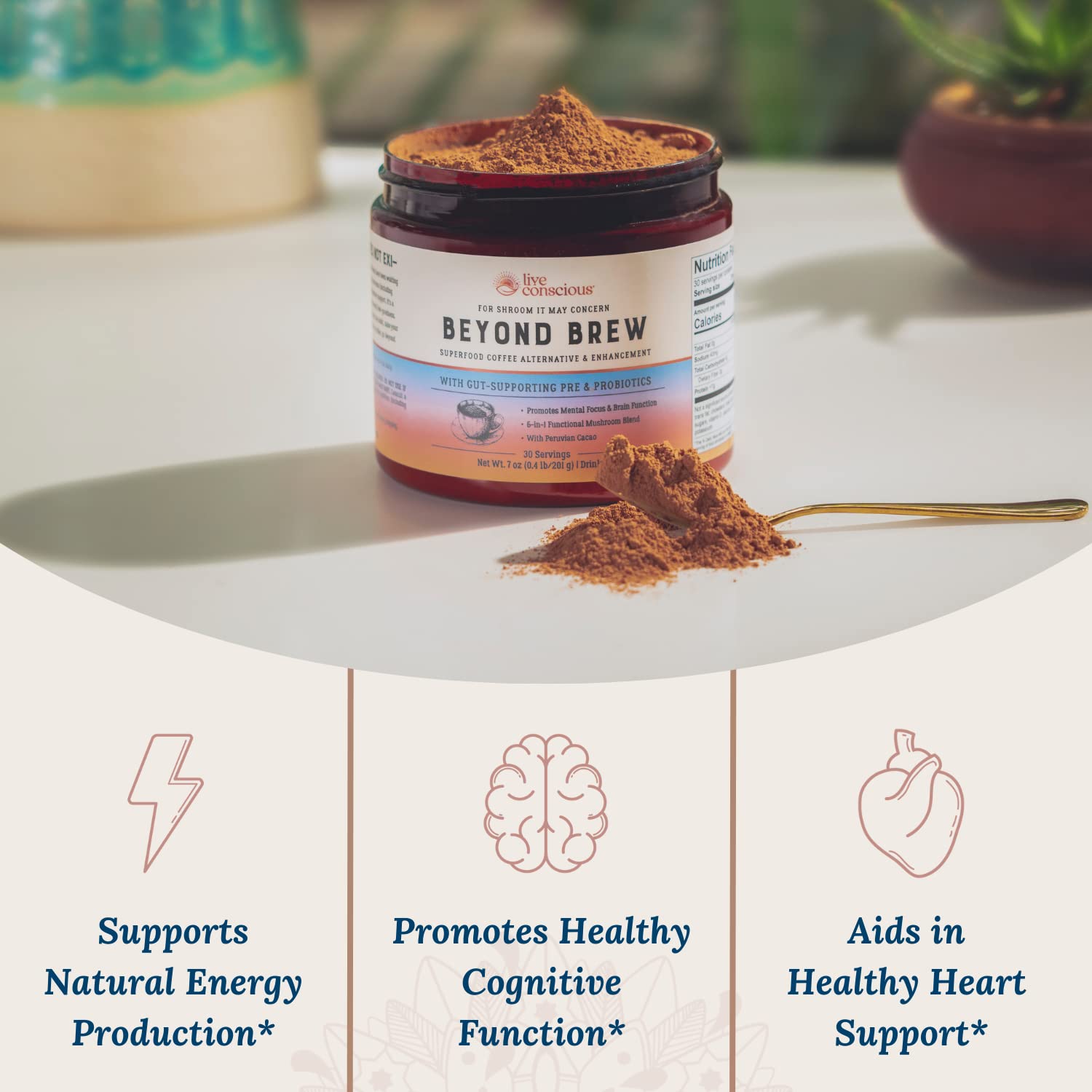 Live Conscious Beyond Brew - Coffee Alternative - Low Caffeine - Mushroom Complex w/Lion’s Mane, Reishi, Cordyceps & Chaga Live Conscious Beyond Brew - Coffee Alternative - Low Caffeine - Mushroom Complex w/Lion’s Mane, Reishi, Cordyceps & Chaga - Image 3