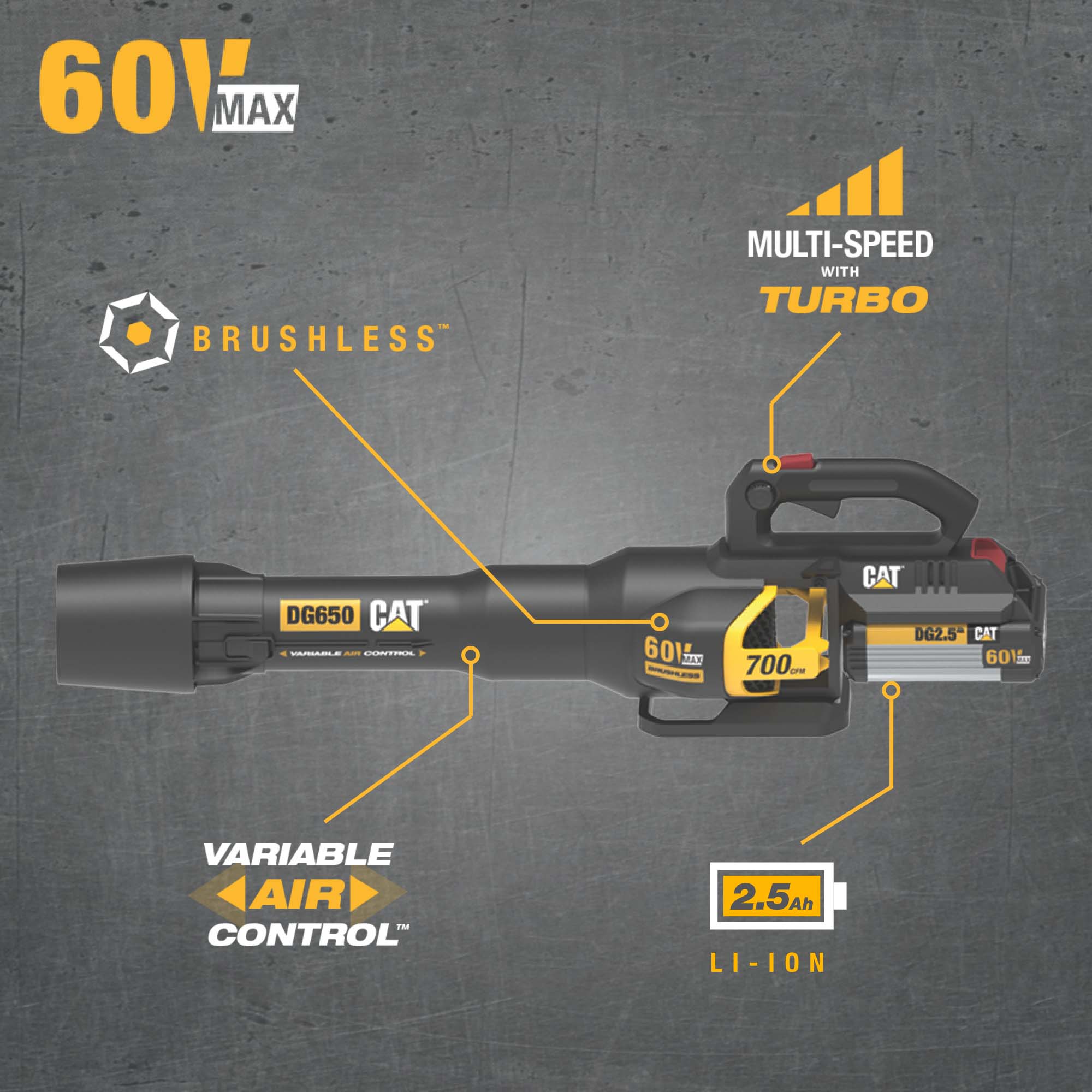 CAT 60-volt Max 700-CFM 135-MPH Battery Handheld Leaf Blower 2.5 Ah (Battery and Charger Included) CAT 60-volt Max 700-CFM 135-MPH Battery Handheld Leaf Blower 2.5 Ah (Battery and Charger Included) - Image 2