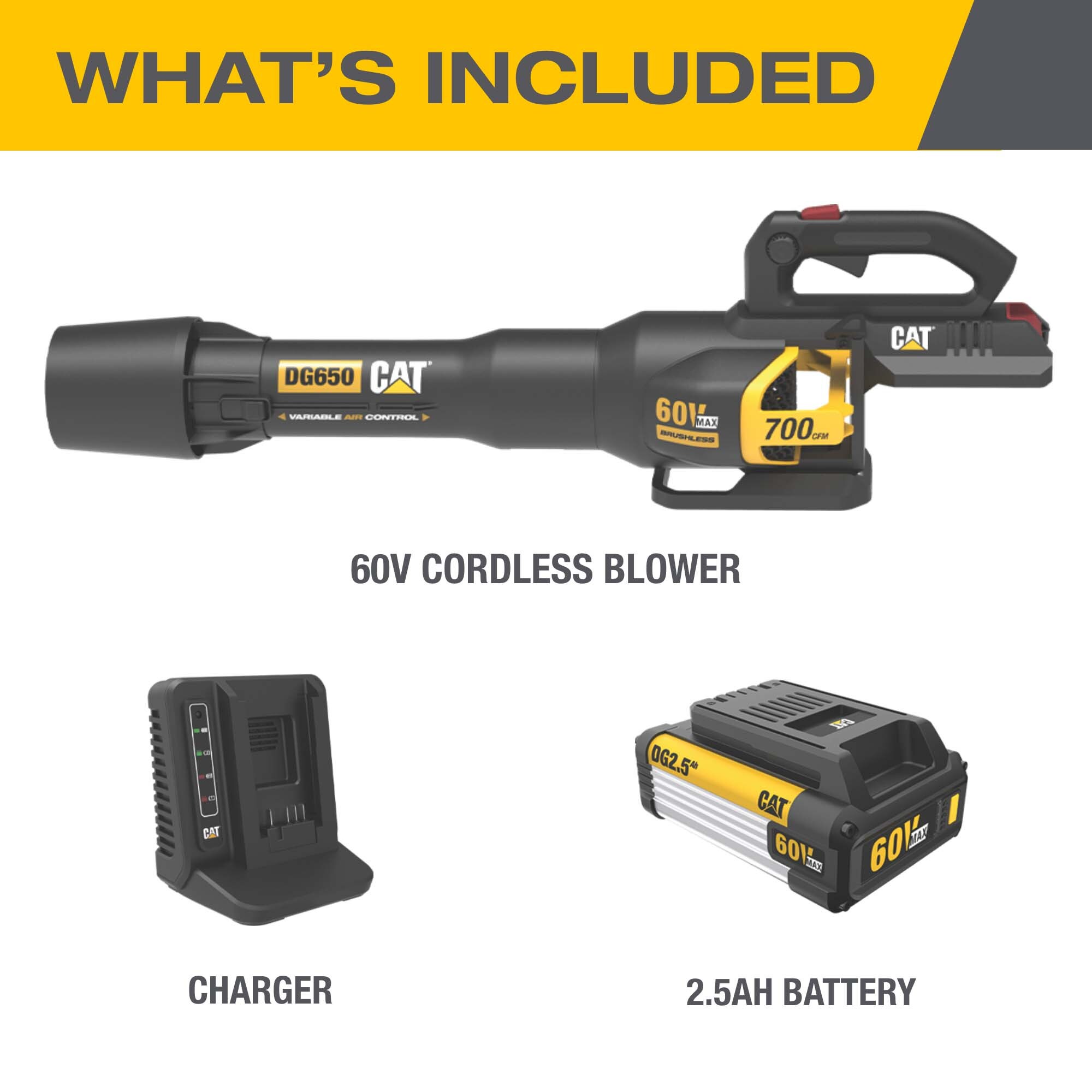 CAT 60-volt Max 700-CFM 135-MPH Battery Handheld Leaf Blower 2.5 Ah (Battery and Charger Included) CAT 60-volt Max 700-CFM 135-MPH Battery Handheld Leaf Blower 2.5 Ah (Battery and Charger Included) - Image 9