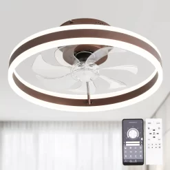 Oaks Decor Cotti 20-in Brown with Clear Blades Color-changing Integrated LED Indoor Flush Mount Smart Fandelier Ceiling Fan (7-Blade)