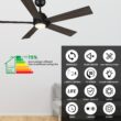 CARRO USA Aspen 56-in Black with Wooden/Walnut Blades Indoor/Outdoor Smart Ceiling Fan with Light and Remote (5-Blade)