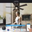 CARRO USA Aspen 56-in Black with Wooden/Walnut Blades Indoor/Outdoor Smart Ceiling Fan with Light and Remote (5-Blade)