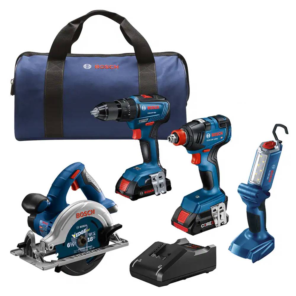 Bosch 18-volt 4-Tool Brushless Power Tool Combo Kit with Soft Case (2-Batteries Included and Charger Included) Bosch 18-volt 4-Tool Brushless Power Tool Combo Kit with Soft Case (2-Batteries Included and Charger Included)