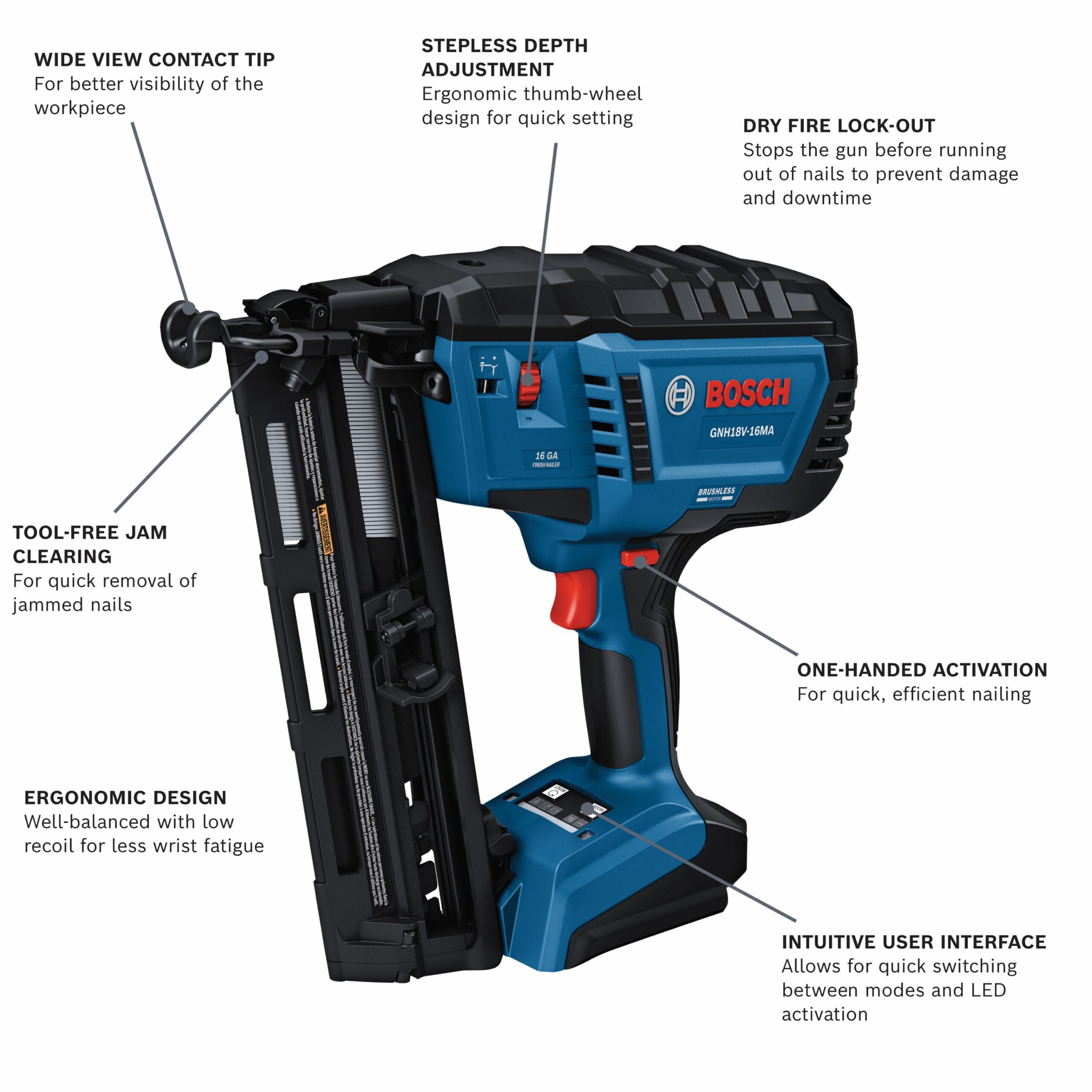 Bosch 18V Brushless 2-1/2-in 16-Gauge Cordless Finish Nailer Bosch 18V Brushless 2-1/2-in 16-Gauge Cordless Finish Nailer - Image 3