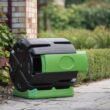 FCMP Outdoor HOTFROG Rolling 37-Gallon Single Chamber Batch Tumbling Composter, Black & Green