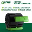 FCMP Outdoor HOTFROG Rolling 37-Gallon Single Chamber Batch Tumbling Composter, Black & Green