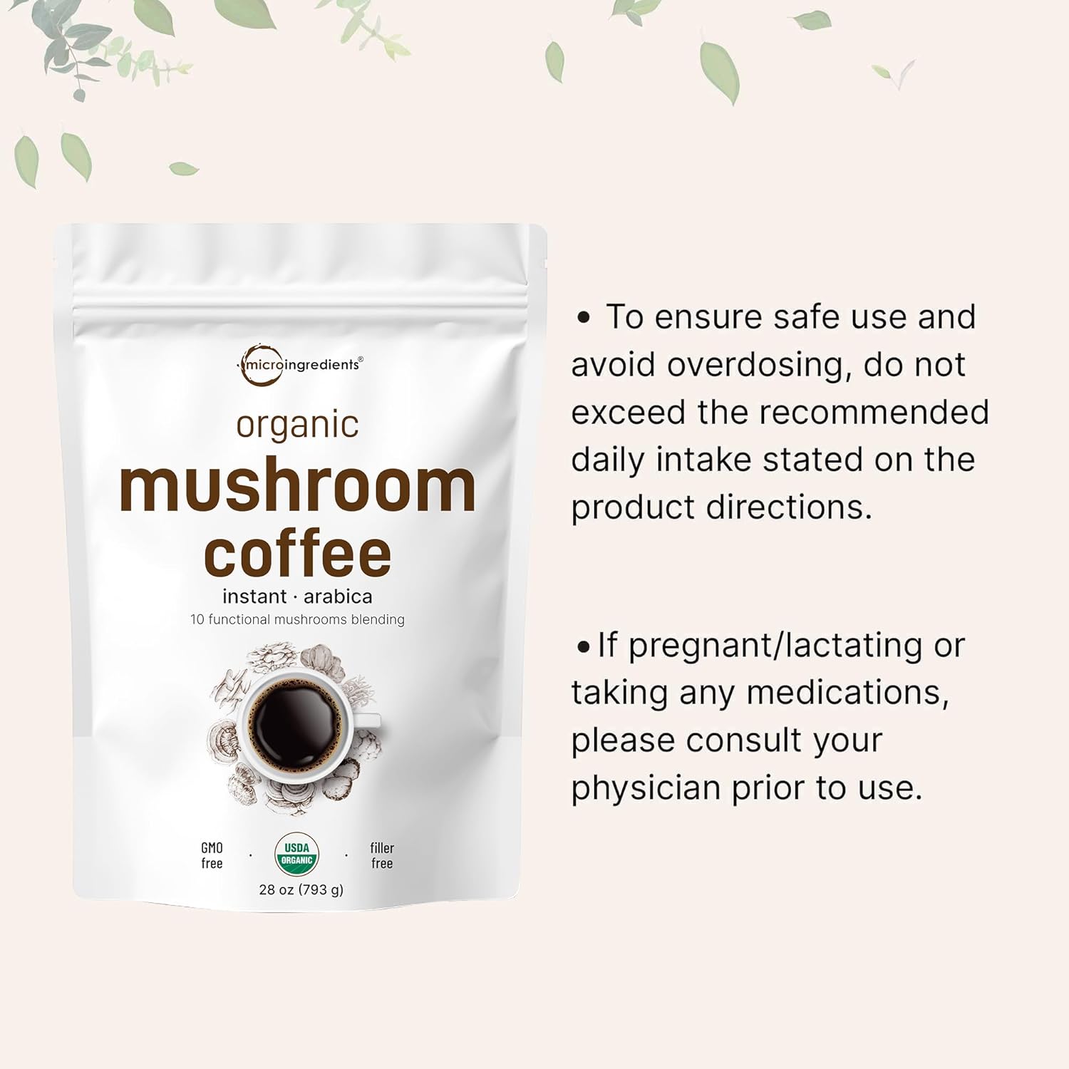 Micro Ingredients Organic Instant 10 in 1 Mushroom Coffee Powder, 28 Ounce (317 Servings) Micro Ingredients Organic Instant 10 in 1 Mushroom Coffee Powder, 28 Ounce (317 Servings) - Image 5