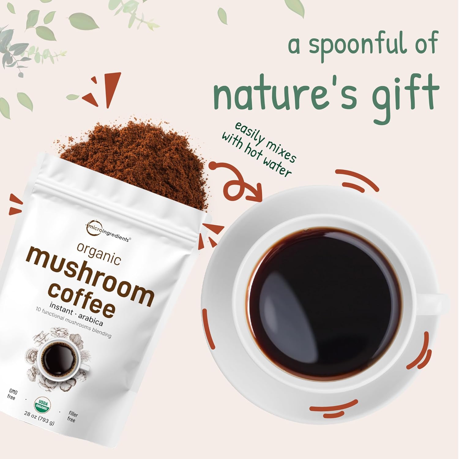 Micro Ingredients Organic Instant 10 in 1 Mushroom Coffee Powder, 28 Ounce (317 Servings) Micro Ingredients Organic Instant 10 in 1 Mushroom Coffee Powder, 28 Ounce (317 Servings) - Image 4