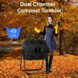 FDW Outdoor Compost Bin, 43 Gallon Dual Chamber Tumbling Composting Bin with Sliding Doors