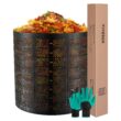VIVOSUN 300 Gallon Outdoor Compost Bin, Expandable Composter (Black with Gloves)