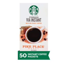 Starbucks VIA Instant Coffee, Medium Roast Coffee, Pike Place Roast, 100% Arabica, 1 box (50 packets)