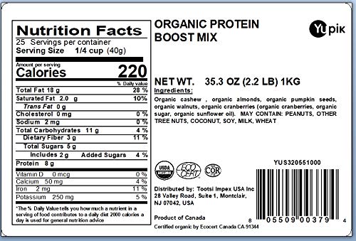 Yupik Organic Protein Boost Trail Mix, 2.2 Lb, A Mix Of Cashews, Almonds, Pumpkin Seeds, Walnut, Cranberries, Pack of 1 Yupik Organic Protein Boost Trail Mix, 2.2 Lb, A Mix Of Cashews, Almonds, Pumpkin Seeds, Walnut, Cranberries, Pack of 1 - Image 2