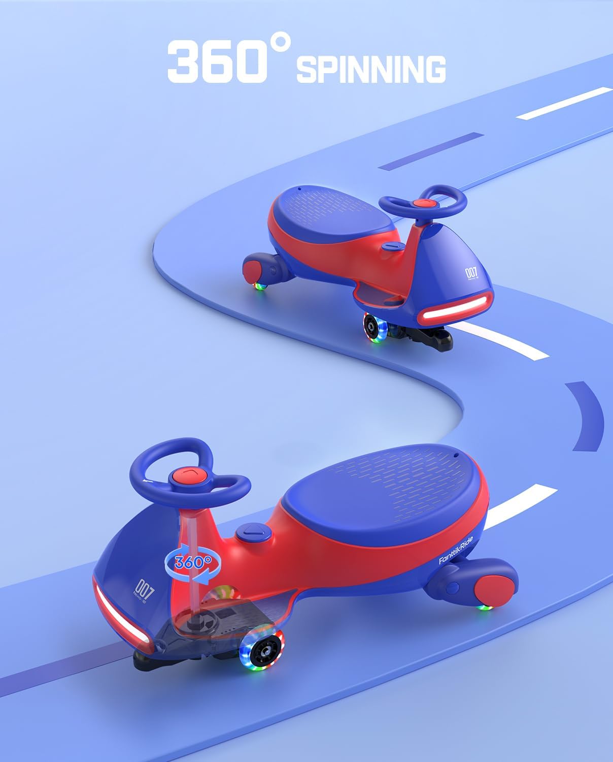 FanttikRide 12V N7 Pro Electric Wiggle Car with Pedal, Rechargeable Battery, 2 in 1 Swing Car, 2 Speed Ride On Toy, Blue FanttikRide 12V N7 Pro Electric Wiggle Car with Pedal, Rechargeable Battery, 2 in 1 Swing Car, 2 Speed Ride On Toy, Blue - Image 3