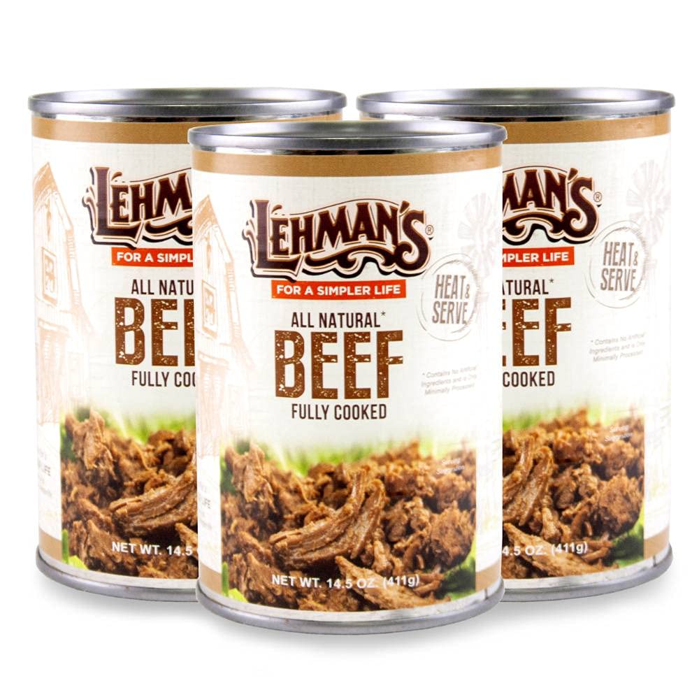 Lehman's All Natural Canned Meat, USA Made Ready to Eat for Everyday, Camping or Emergencies, 14.5 oz each, Pack of 3, Beef Lehman's All Natural Canned Meat, USA Made Ready to Eat for Everyday, Camping or Emergencies, 14.5 oz each, Pack of 3, Beef