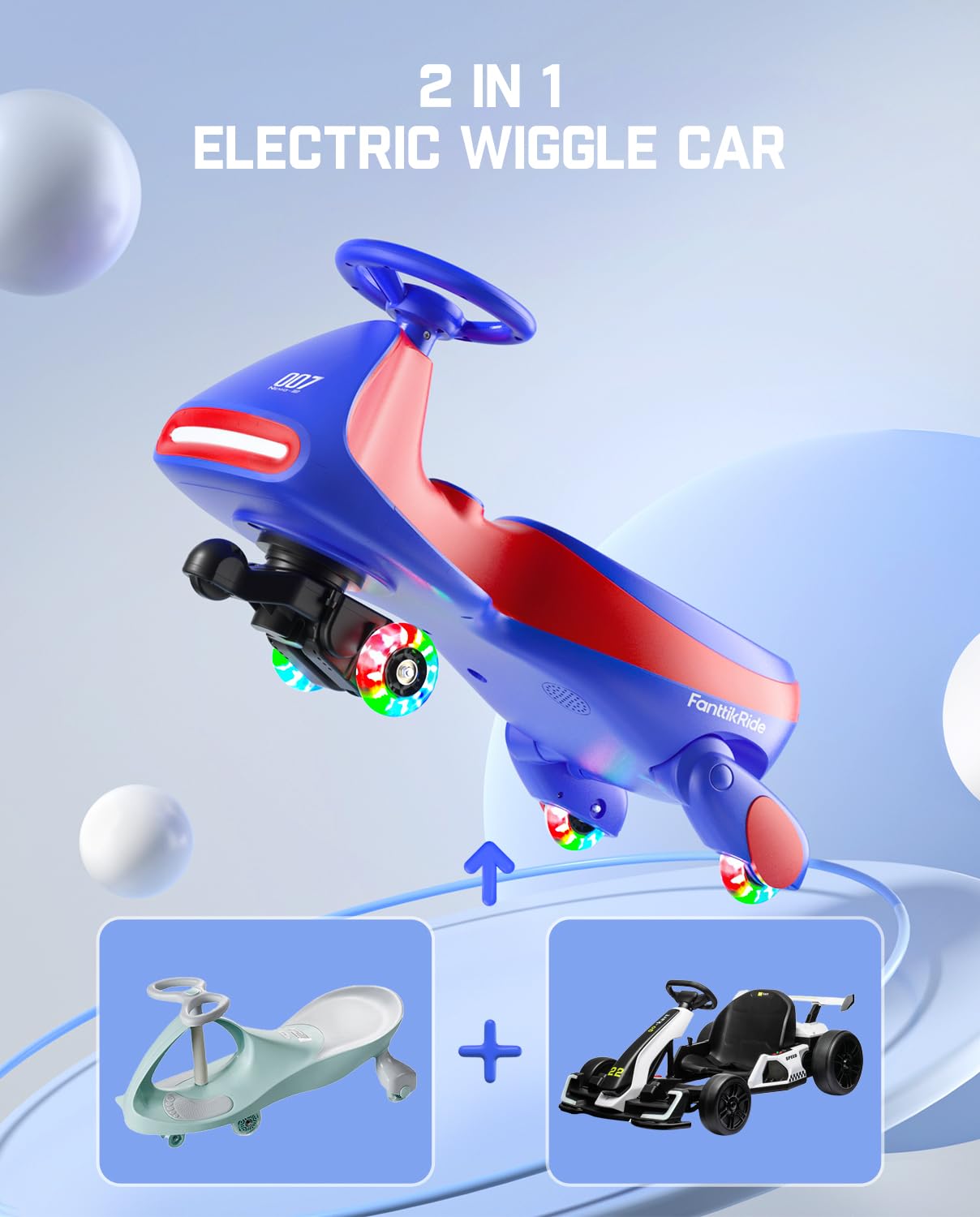 FanttikRide 12V N7 Pro Electric Wiggle Car with Pedal, Rechargeable Battery, 2 in 1 Swing Car, 2 Speed Ride On Toy, Blue FanttikRide 12V N7 Pro Electric Wiggle Car with Pedal, Rechargeable Battery, 2 in 1 Swing Car, 2 Speed Ride On Toy, Blue - Image 9