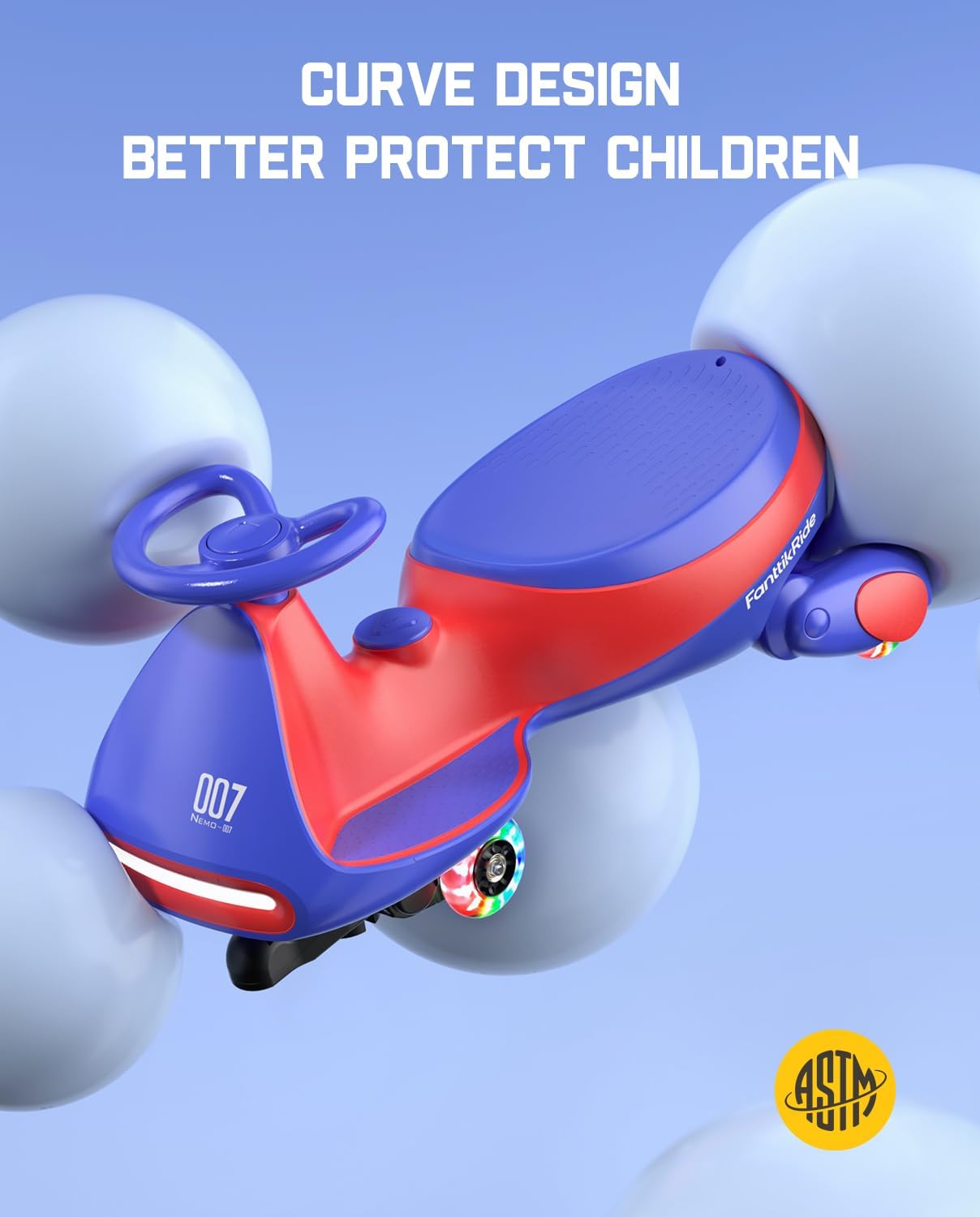 FanttikRide 12V N7 Pro Electric Wiggle Car with Pedal, Rechargeable Battery, 2 in 1 Swing Car, 2 Speed Ride On Toy, Blue FanttikRide 12V N7 Pro Electric Wiggle Car with Pedal, Rechargeable Battery, 2 in 1 Swing Car, 2 Speed Ride On Toy, Blue - Image 4