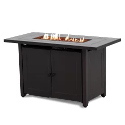 Sunjoy 43.7-in W Black and Brown Portable Steel Rectangle Tabletop Propane Gas Fire Pit Table