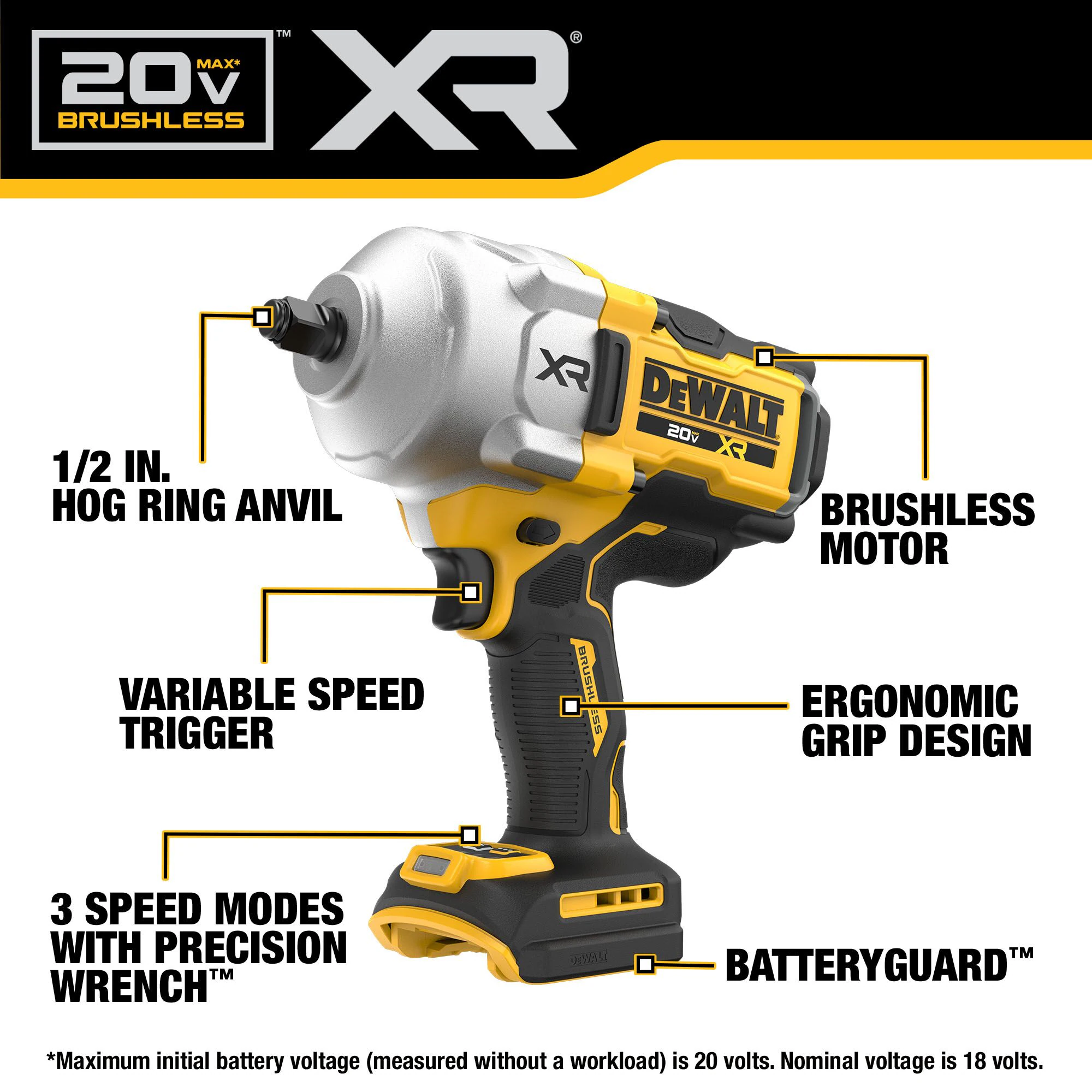 DEWALT XR 20-volt Max Variable Brushless 1/2-in Drive Cordless Impact Wrench (Battery and Charger Not Included) DEWALT XR 20-volt Max Variable Brushless 1/2-in Drive Cordless Impact Wrench (Battery and Charger Not Included) - Image 19