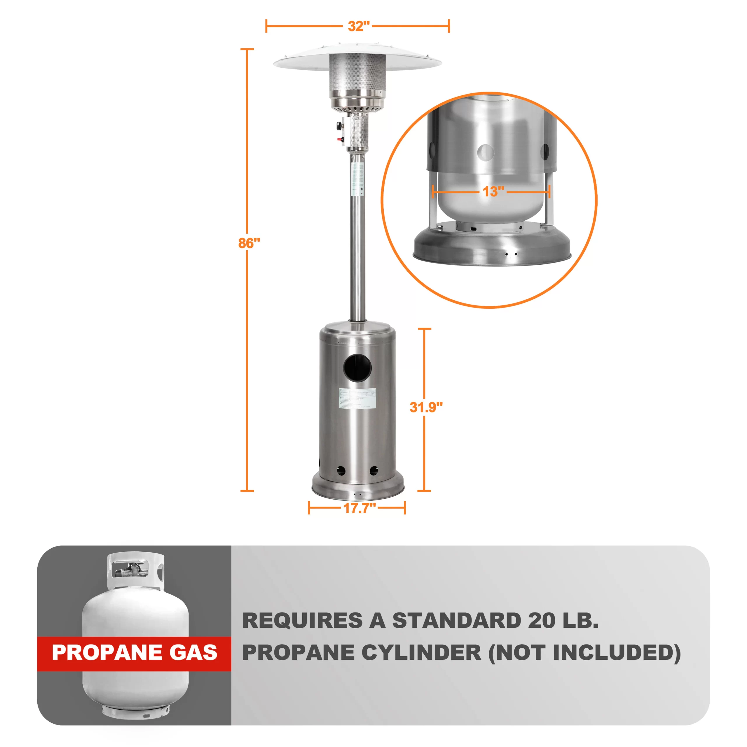 Nuu Garden 46000-BTU Silver Stainless Steel Floorstanding Liquid Propane Patio Heater Nuu Garden 46000-BTU Silver Stainless Steel Floorstanding Liquid Propane Patio Heater - Image 3